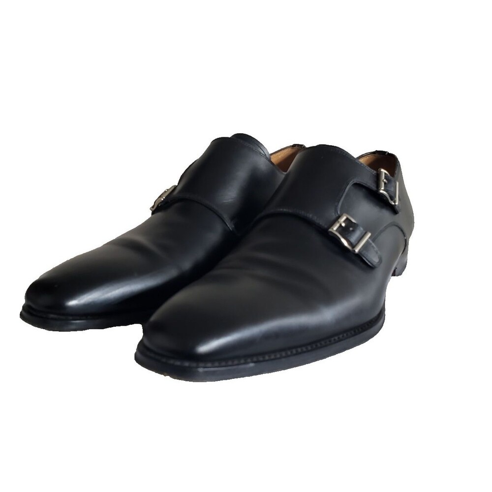 EUC Magnanni Men's Black Leather Double Monk Strap Loafer Dress Shoes Size 11 M